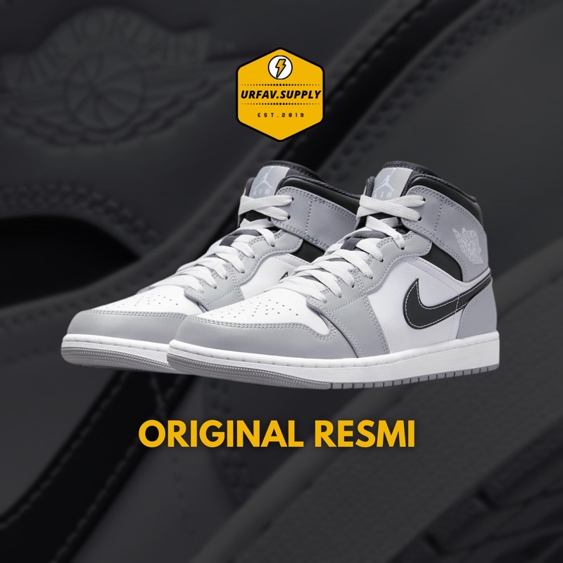 [RESMI] Nike Air Jordan 1 Mid Light Smoke Grey ORIGINAL Store / aj1 putih abu hitam
