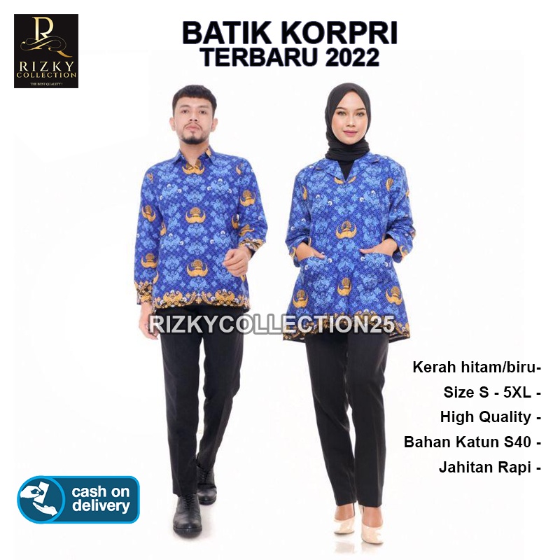 BATIK SERAGAM KORPRI PRIA WANITA TERBARU 2022/ KORPRI JUMBO KERAH HITAM/ BAJU BATIK KORPRI/ BISA COD