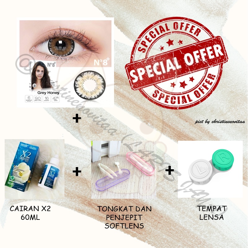 Paket Hemat Softlens X2 Ice Nude N8+ 16mm + Cairan X2 60 ml + Penjepit/pinset softlens