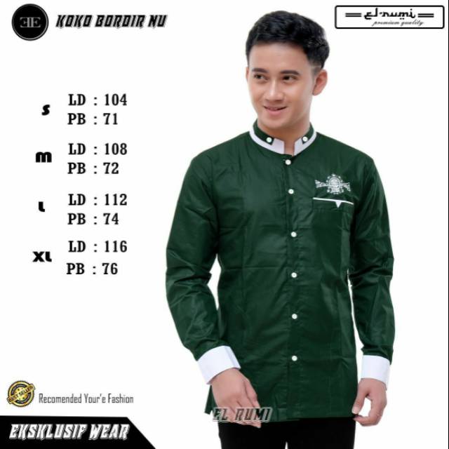 BAJU KOKO KEMEJA NU HIJAU LIST PUTIH