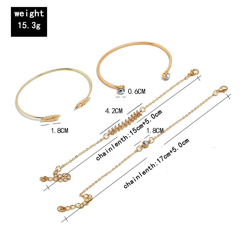 4Pcs/set Gelang daun berlian imitasi wanita fashion Korea