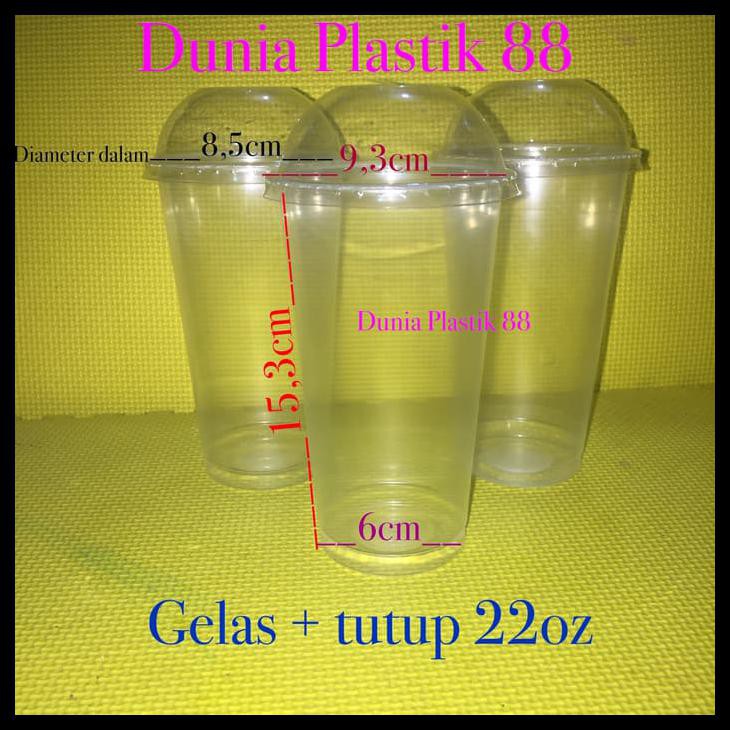 50PC GELAS CUP PLASTIK PP + TUTUP DOME LID CEMBUNG 22OZ 22 OZ POLYCUP