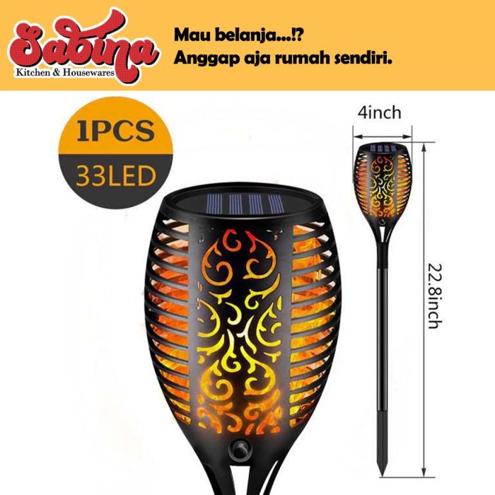 Lampu Solar Hias Taman 33 LED Model Api Flame Torch Outdoor Light