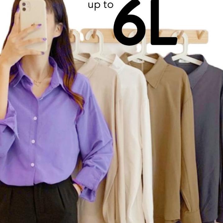Tidak Diragukan.. KEMEJA PUTIH POLOS  WANITA LENGAN PANJANG OVERSIZE JUMBO LD 140