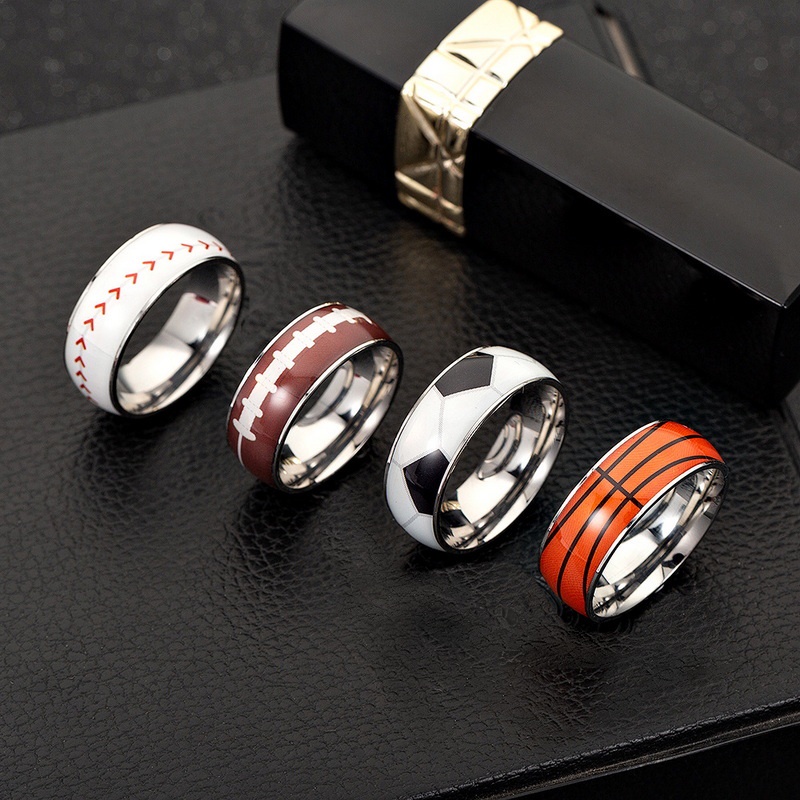 4pcs / Set Cincin Pria Bahan Titanium Steel Untuk Olahraga Basket / Sepak Bola / Rugby / Baseball