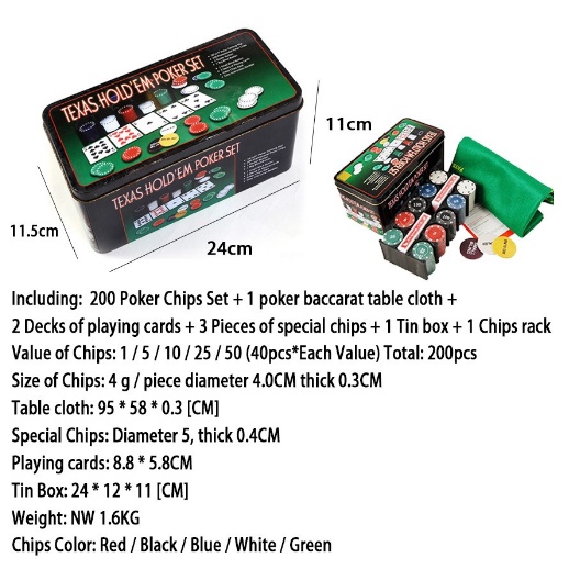 200PCS/Set Texas Holdem Poker Game / Mainan Kartu Poker / Casino Game Set Texas Hold em Chips Coins-8