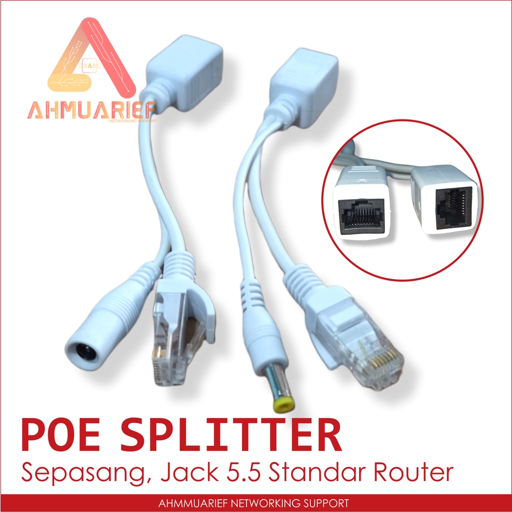 Sepasang Kabel POE Injector &amp; POE Splitter (SET) Untuk Router CCTV Modem IPCam