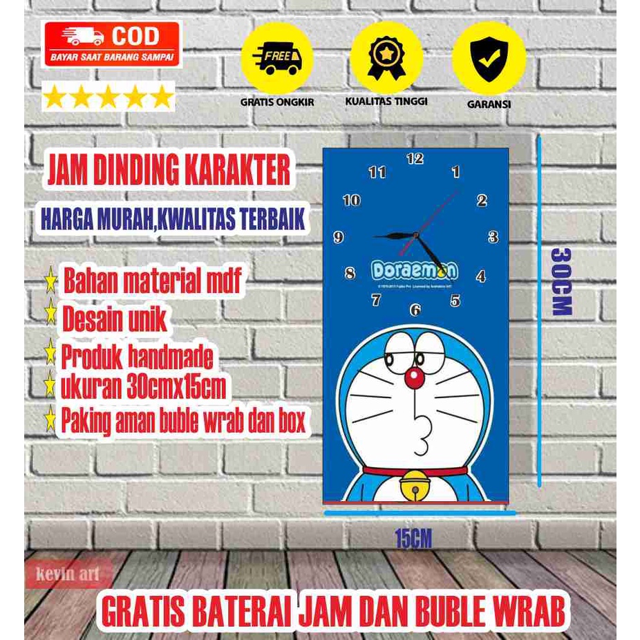 JAM DINDING KARAKTER DORAEMON MINIMALIS UNIK BESAR KAYU VINTAGE SOUVENIR JAM CAFE Kevinart