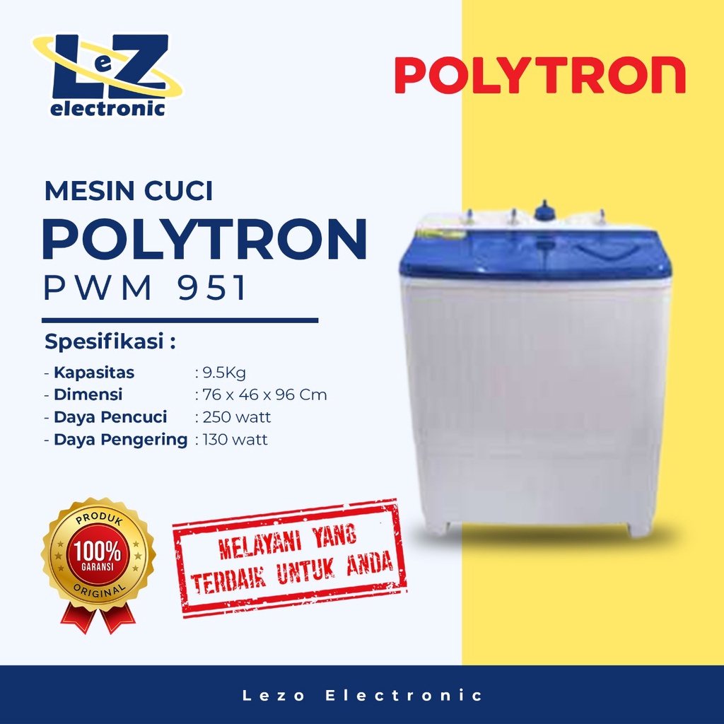 Mesin Cuci POLYTRON PWM - 951 2 Tabung 9.5 Kg 9,5 Kg