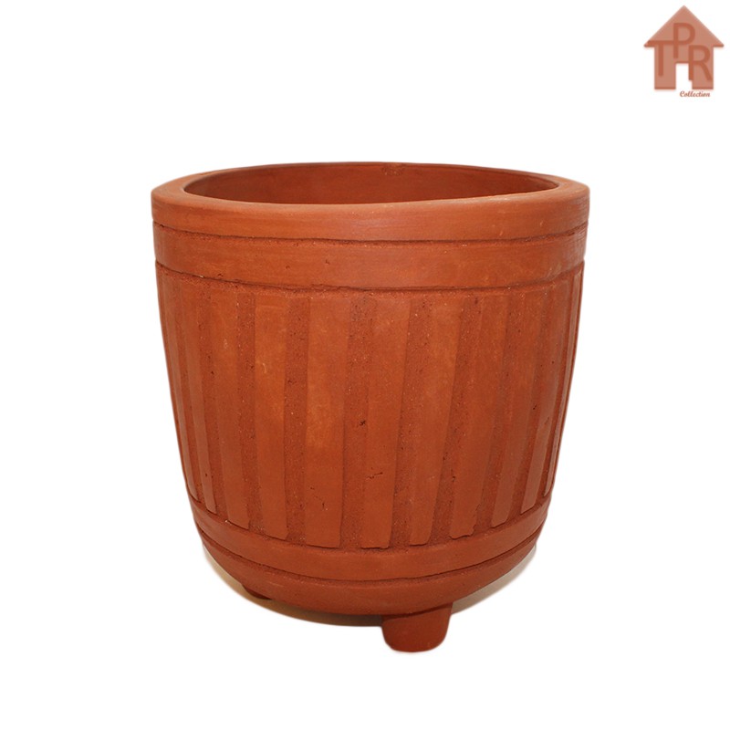 Terakota Pot Kaki-3 Ukir Jeruji - D20/23