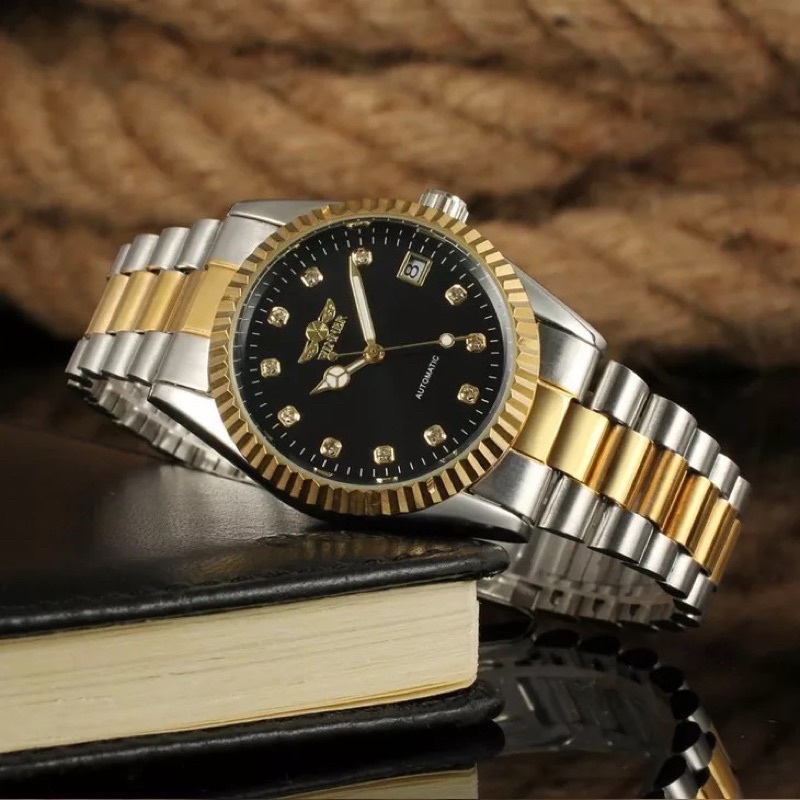 Jam Tangan Mekanik Automatic Winner Datejust Silver Gold Black