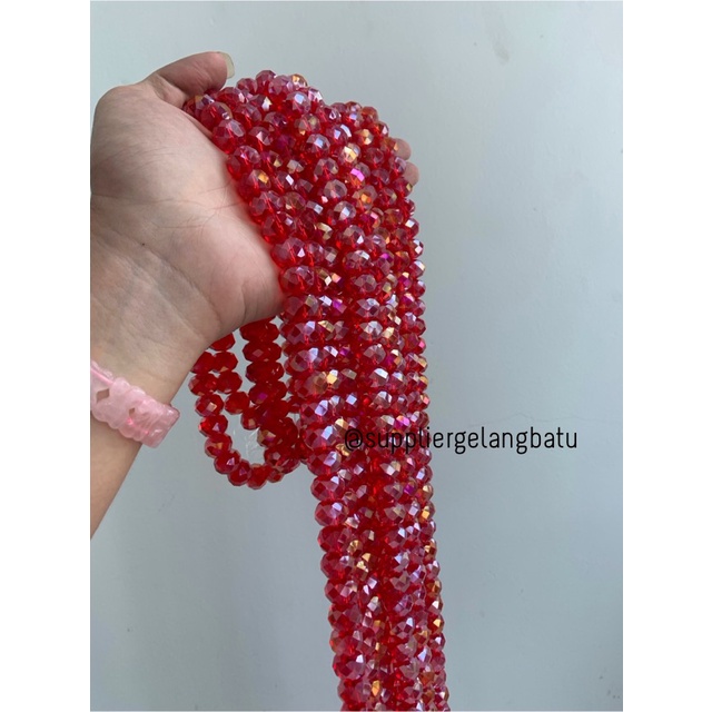 Crystal Ceko 14mm RED QUARTZ MERAH beads manik donat rondelle grosir bahan kalung gelang anting strap mask kerajinan tangan craft citayam fashion week etink vintage elegan bali manik crystal