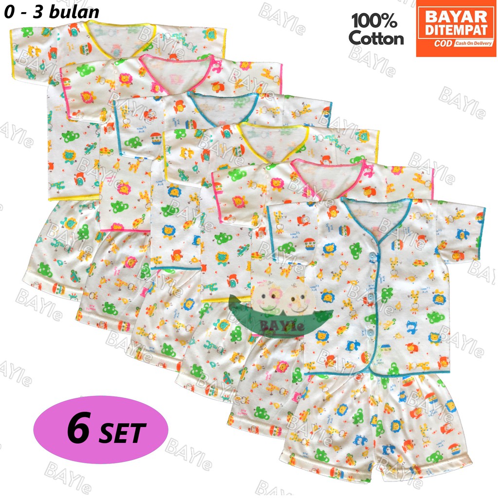 BAYIe - 6 SET Setelan Baju Bayi Pendek+Celana Pendek New Born Motif TABUR NECI RYN umur 0-3 bulan