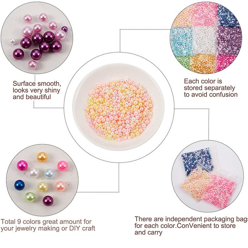 1 Pak Manik-Manik Mutiara Imitasi Bulat Mini Bahan Kaca Transparan Untuk Dekorasi Nail Art