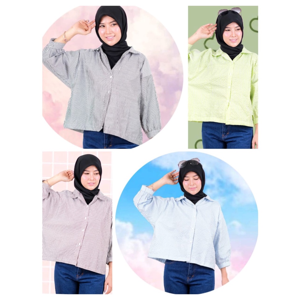 GTW - ZEC OOTD Kem Salur Oversize / Kemeja Garis Jumbo / Hem Wanita / Oversize Stripe Shirt