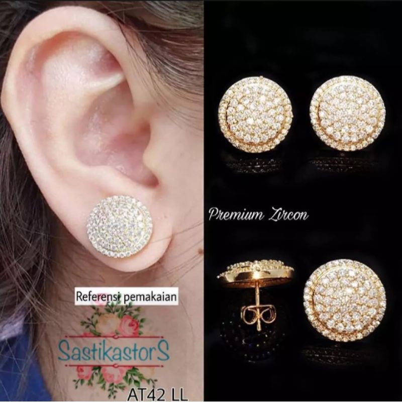 giwang bulat full permata Anting permata titanium gold perhiasan wanita