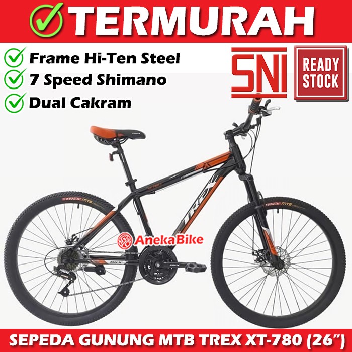 SEPEDA GUNUNG MTB 26 INCH TREX XT-780 NEW! - HITAM-ORANGE