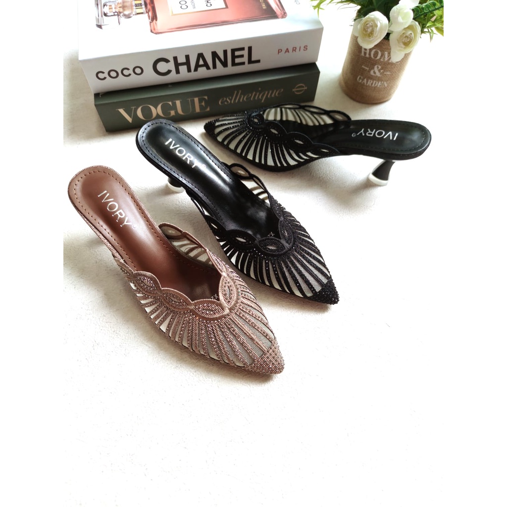 IVORY Sepatu Wanita Heels Mules Pesta Glitter X28-337
