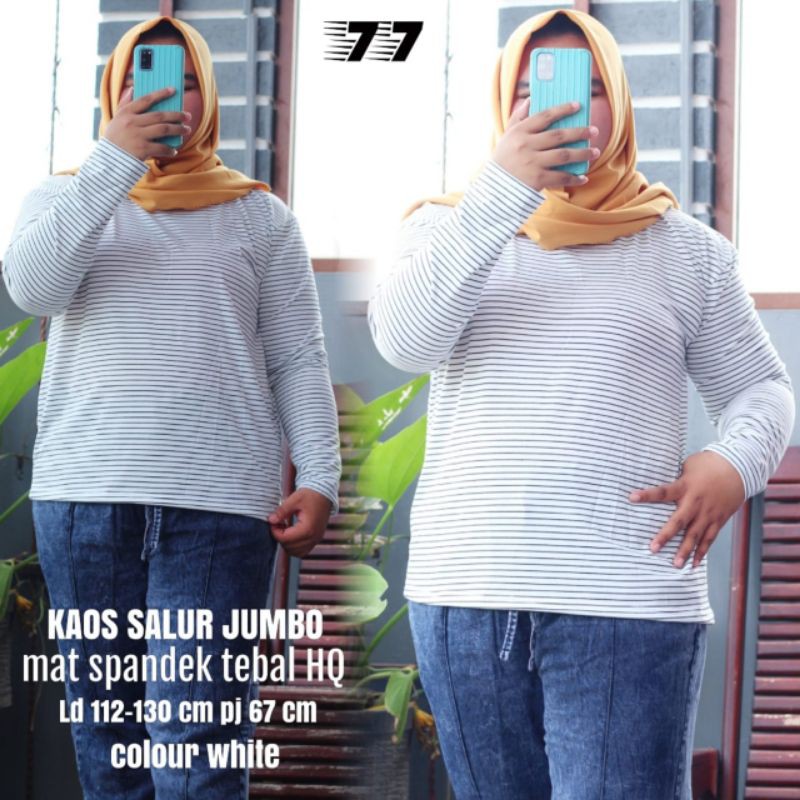 KAOS STRIPE SUPER JUMBO HITAM PUTIH BB -+ 80-90 KG