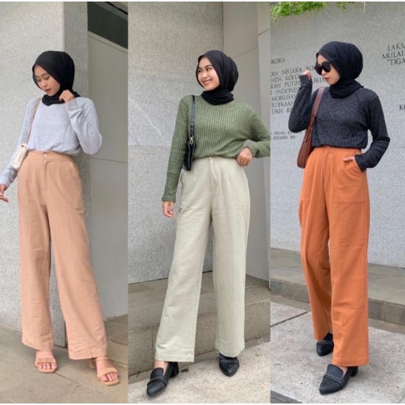 KULOT LINEN HIGHWAIST - CELANA KULOT HIGHWAIST- YUKA SLIM CULLOTE - CELANA LINEN HAIGWAIST - KULOT L
