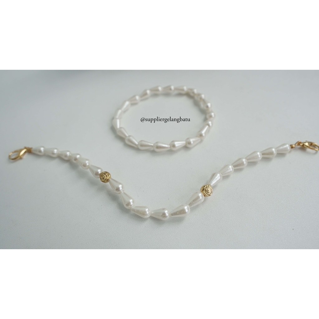 1 set STRAP MASK dan GELANG Mutiara Sintetis TETES 8MM white pearl