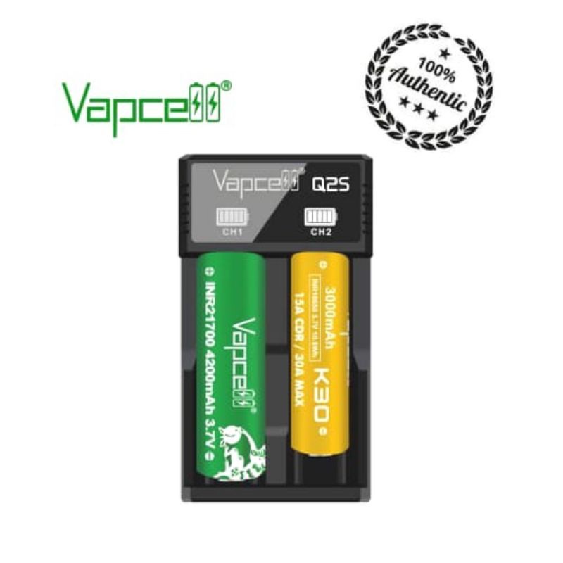 Authentic VAPCELL Q2S Battery Charger 2slot 18650 21700 dll