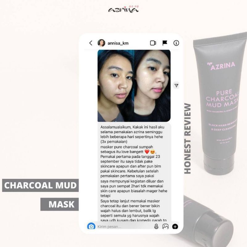 (FREE GIFT) AZRINA PURE CHARCOAL MUD MASK ACNE CLAY MASK 50 ML BPOM !!!!