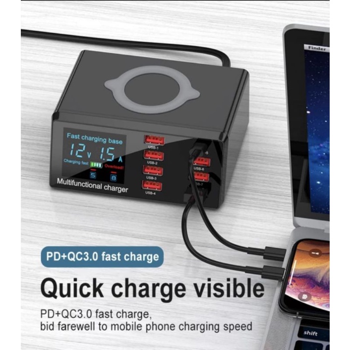 wireless charger digital display X9 100watt - smart fast charging 9in1