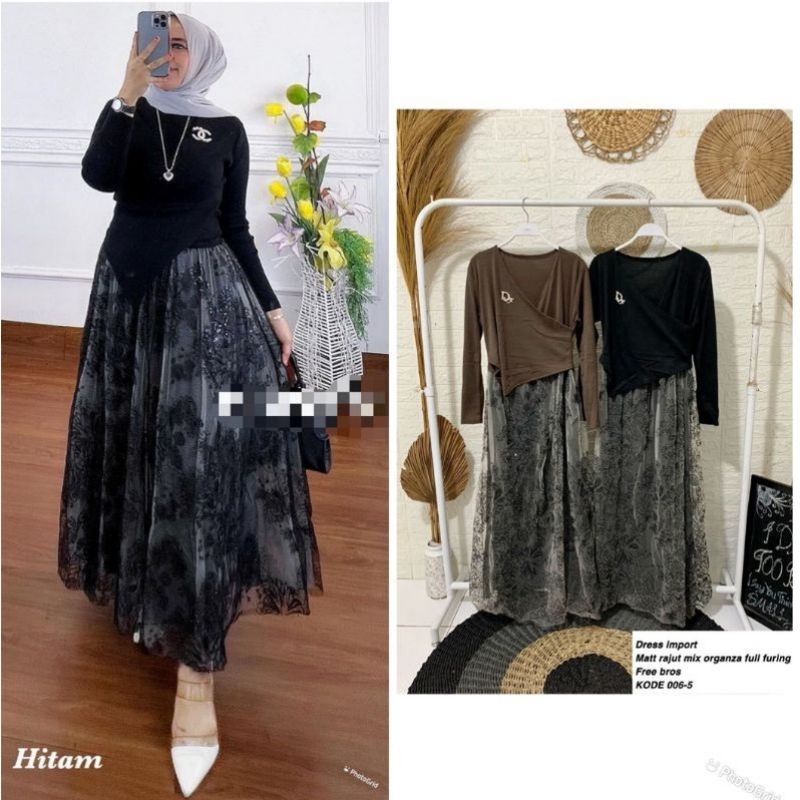 Gamis rajut mix tile bordir import