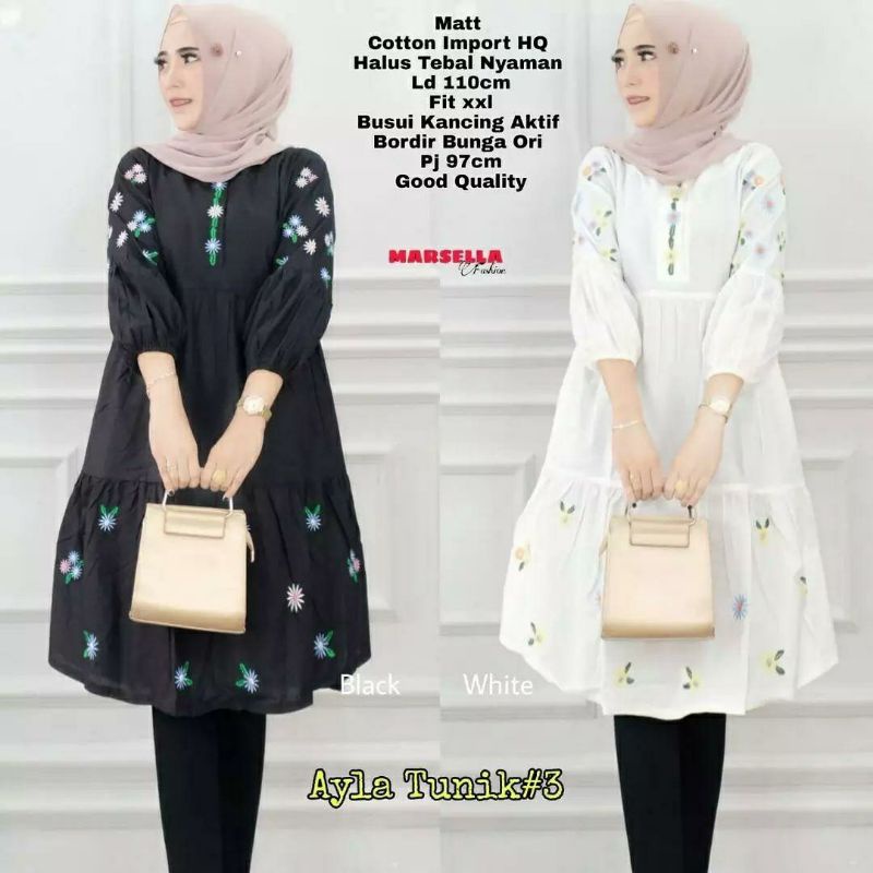 Ayla Tunik #3, TUNIK BUSUI CANTIK MODIS FIT XXL LD 110 BAHAN KATUN IMPORT MIX BORDIR TERMURAH KEKINIAN OOTD