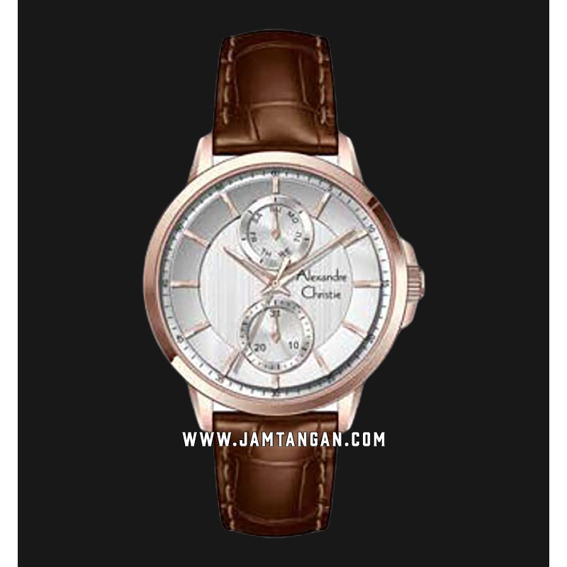 Alexandre Christie AC 6576 MFLRGSL Men Silver Dial Brown Leather Strap