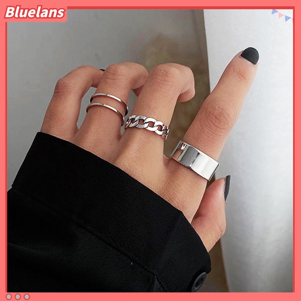 Bluelans 3Pcs Ring Women Personality Hip-hop Adjustable Open End Finger Joint Decoration