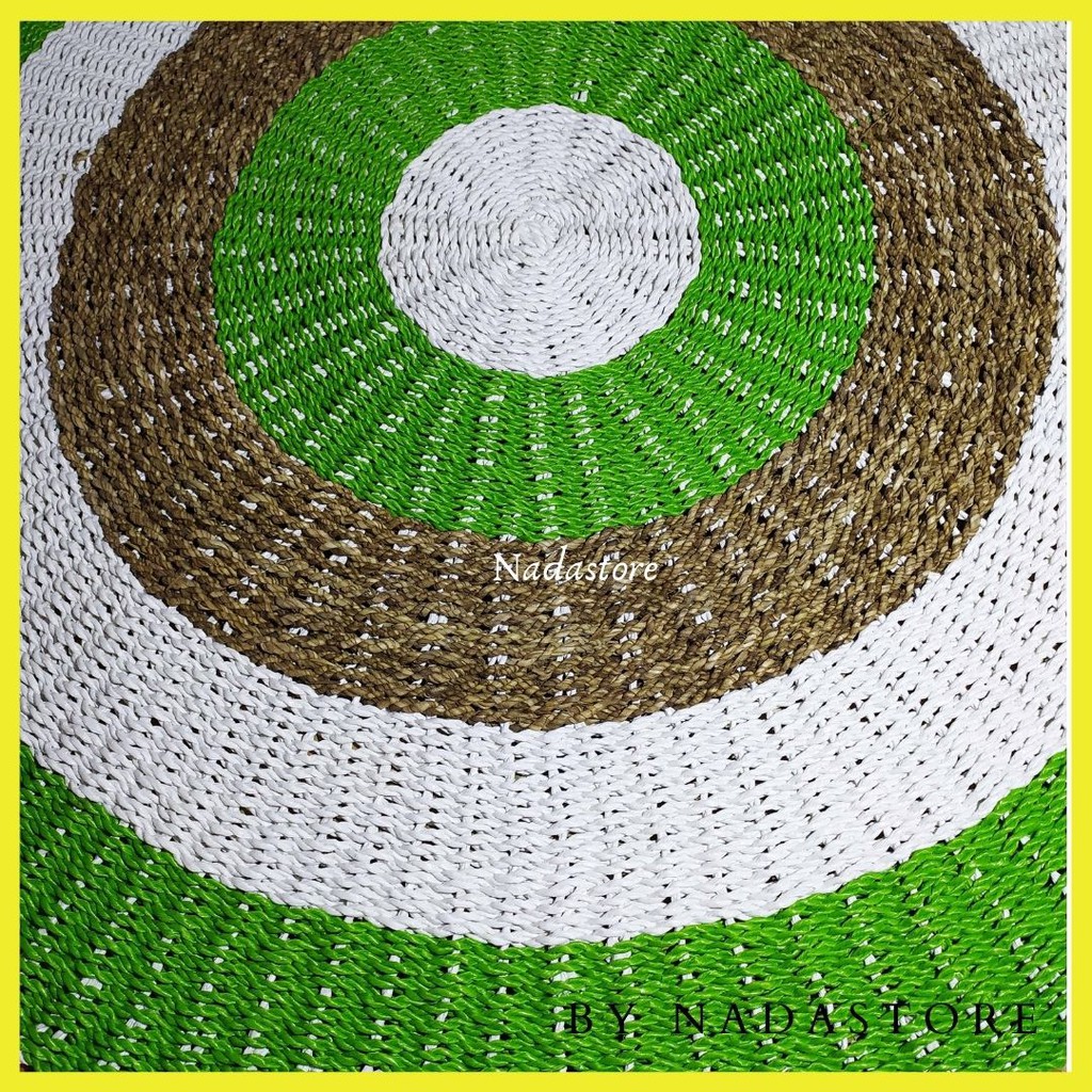 RUG SEAGRASS HIJAU PANCA WARNA 120 CM / TIKAR BULAT / KARPET ANYAMAN