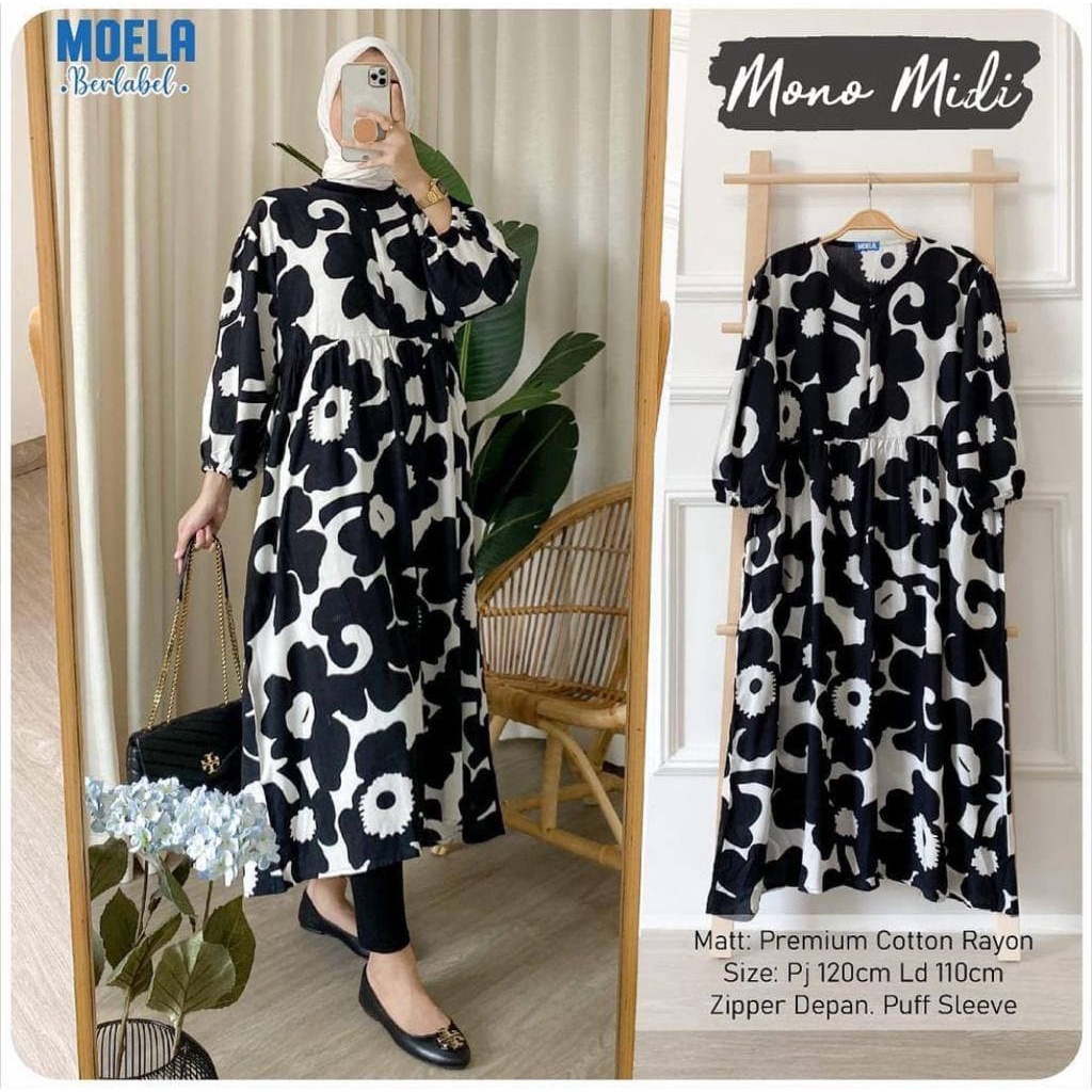 Midi Dress Rayon Viscose Premium Lengan Panjang Baju Wanita Korean Style Import Kekinian