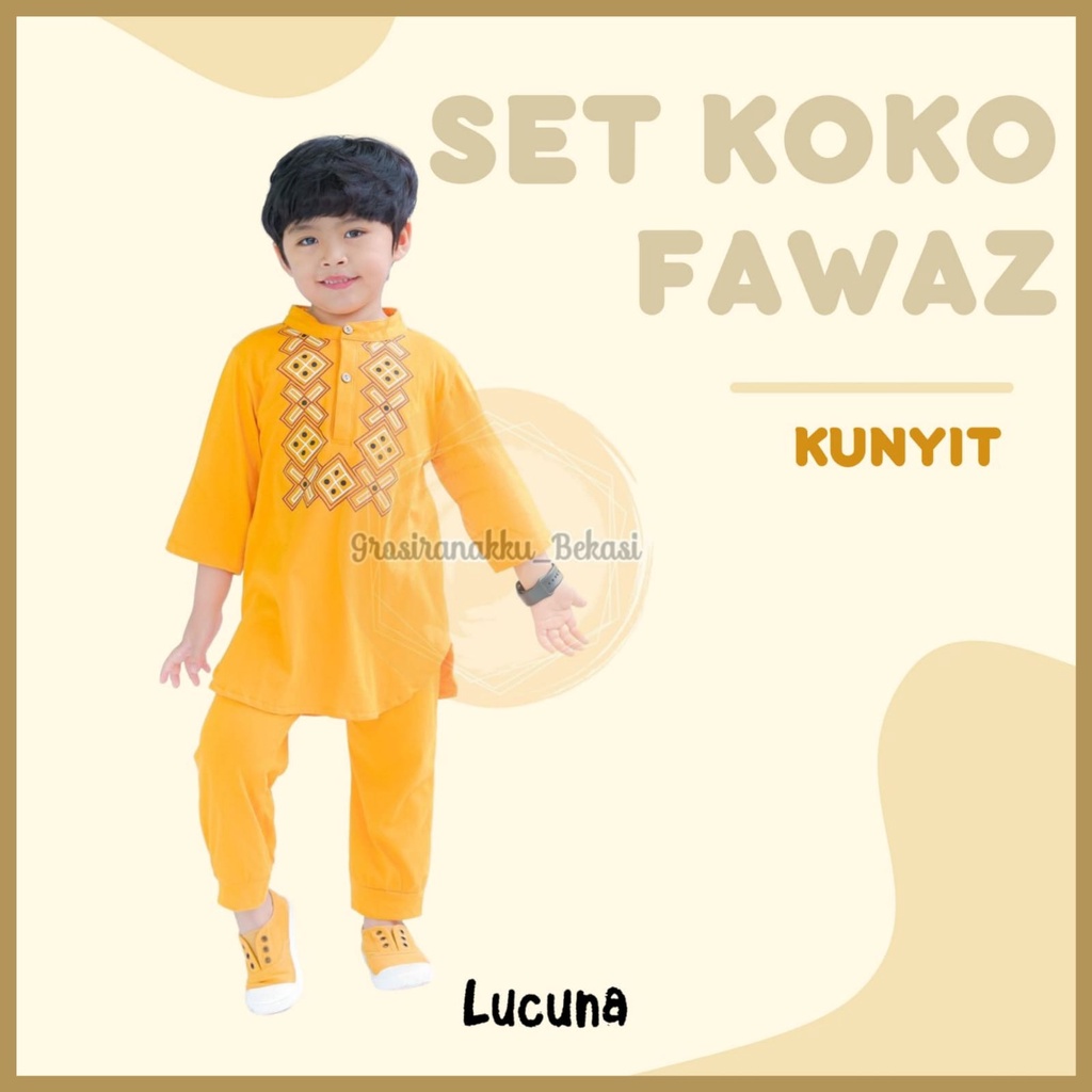 Setelan Koko Anak Fawaz Lucuna Warna Kunyit Size 1-5 Thn