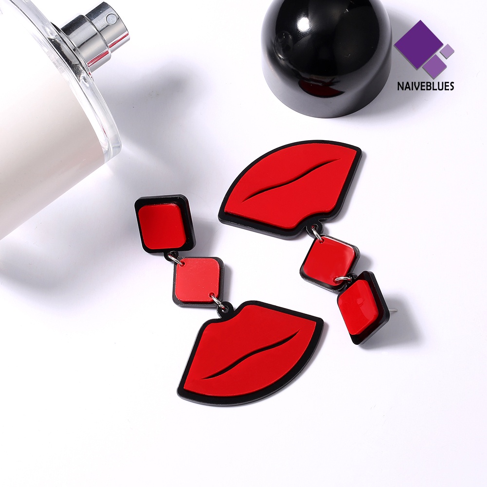 Anting Stud Bentuk Bibir Merah Gaya Vintage Untuk Wanita