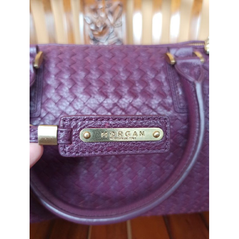 Sling Bag Morgan de toi model anyam warna ungu tas monza jonggol kulit mantul