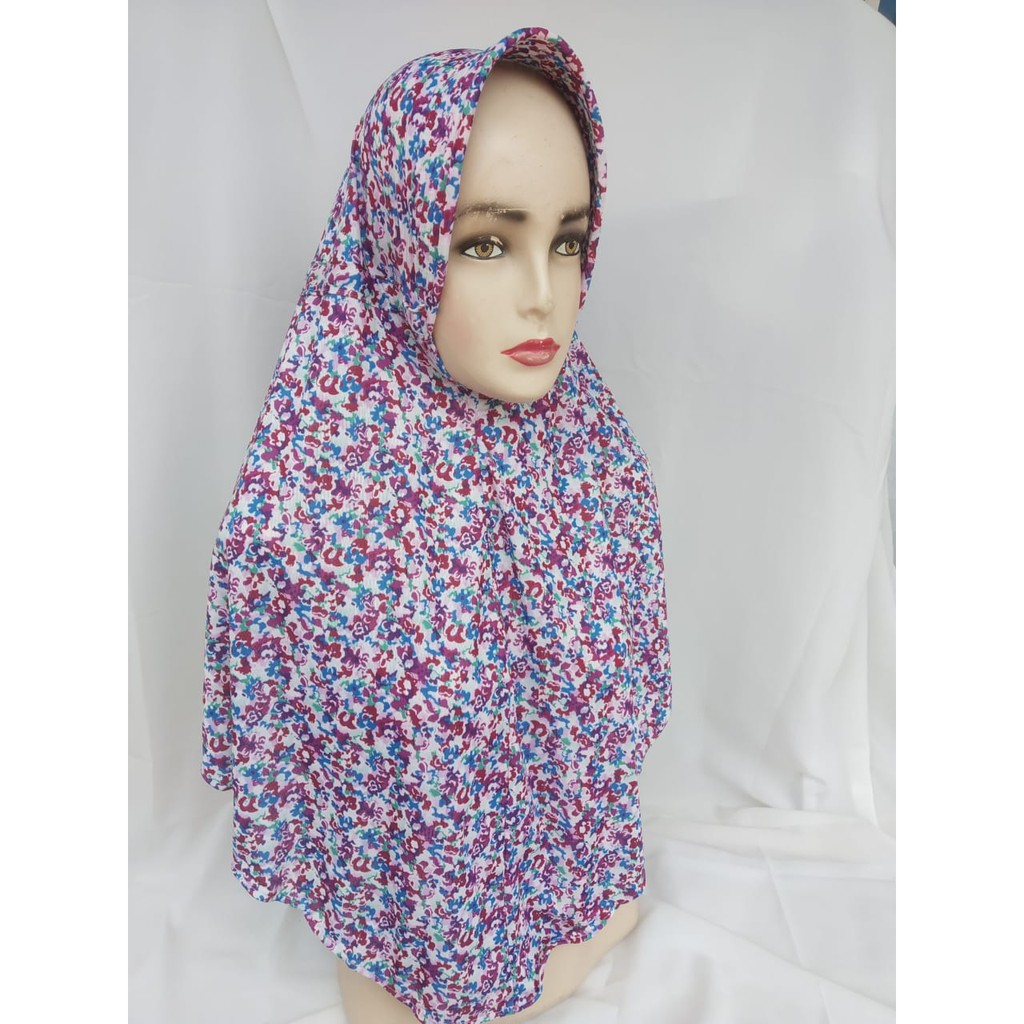 Kerudung bergo hijab jilbab instan serut motif bunga cantik/oleh-oleh haji
