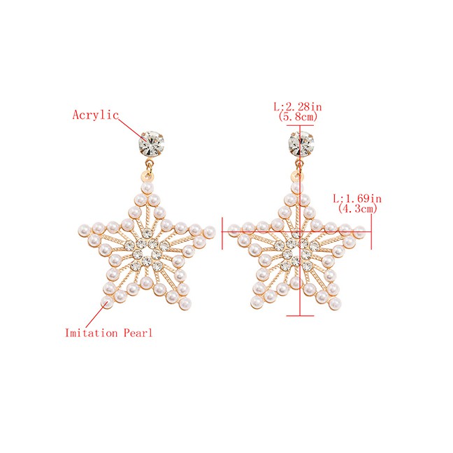 LRC Anting Tusuk Fashion Golden Diamond Pendant Star Earrings With Alloy K10065