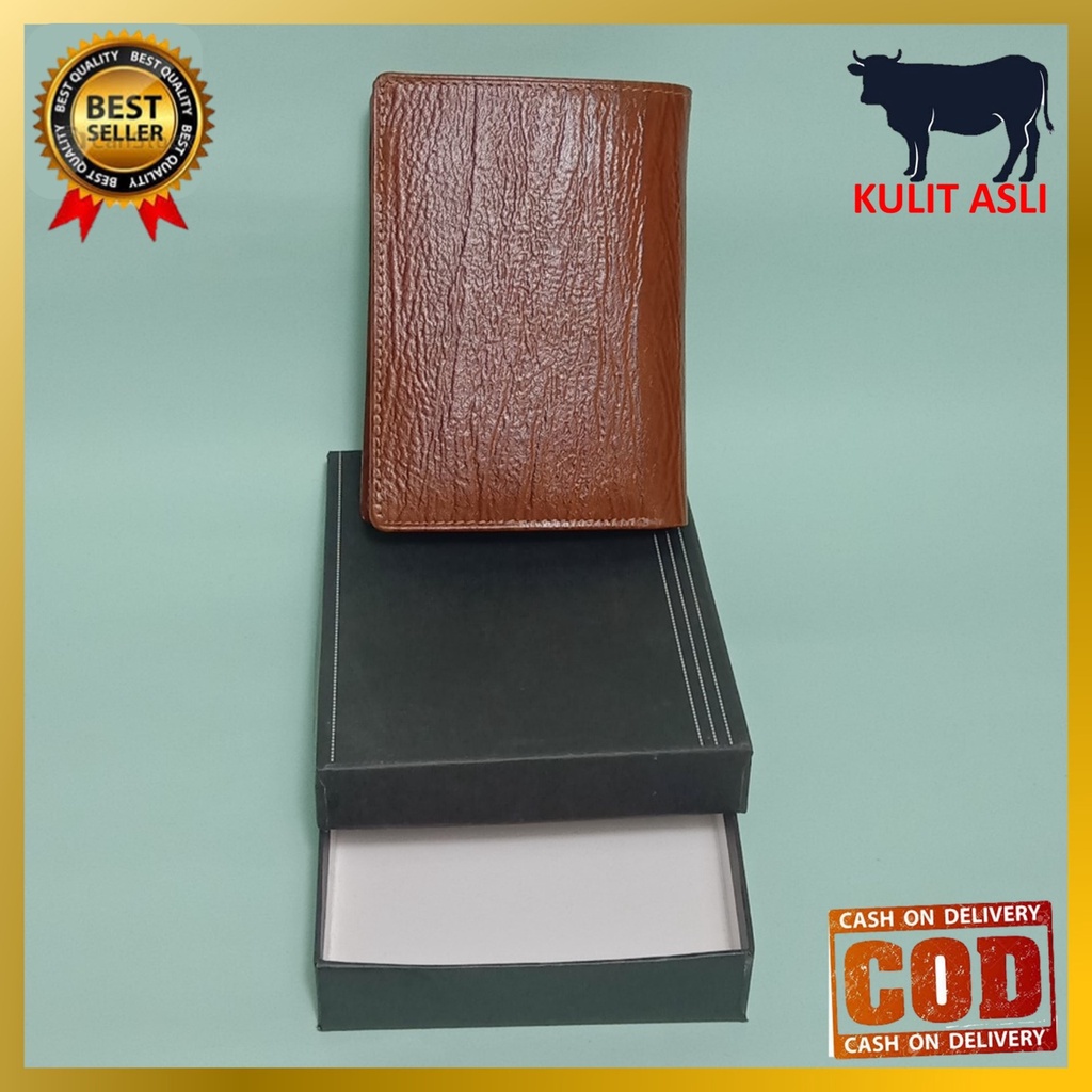 Dompet Pria Kulit Asli Sapi Model Lipat Kartu Banyak Motif Serat Kayu [3/4]