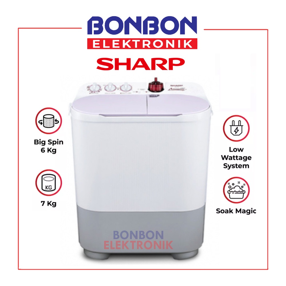 Sharp Mesin Cuci 2 Tabung 7KG ES-T77F-PPK / EST 77 FPPK / EST77 F PPK