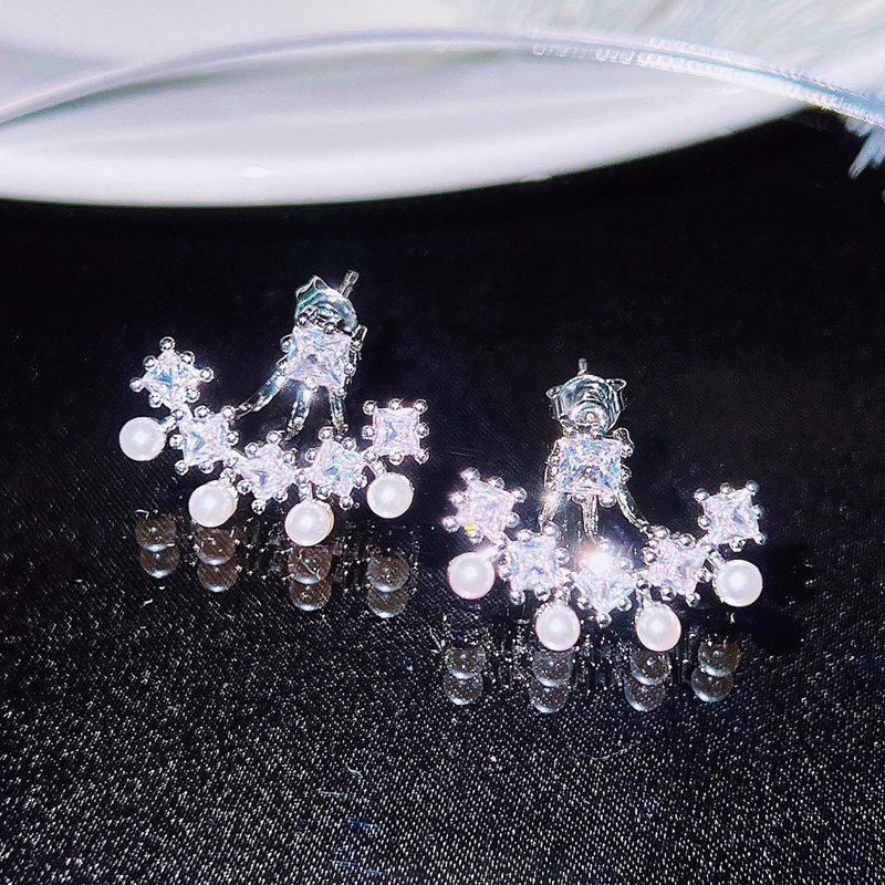 Anting Stud Zircon Mutiara Bahan 925 Silver Gaya Korea Untuk Wanita