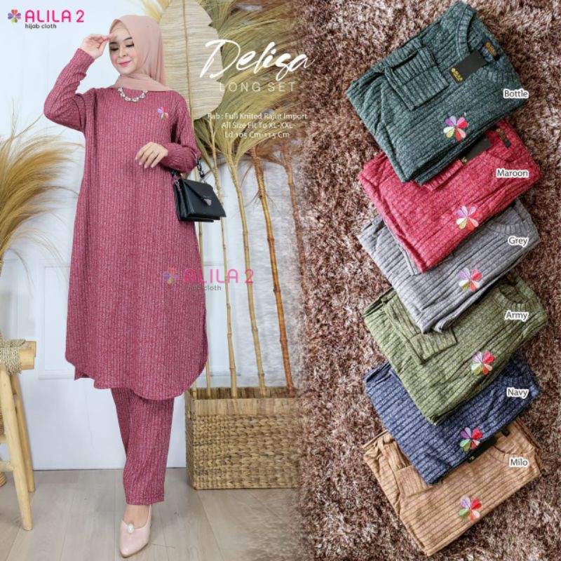 RESTOCK SETELAN TUNIK/Tunik & Celana/Full Knitt Rajut Import/Ld105 Pj140 fit XL-XXL