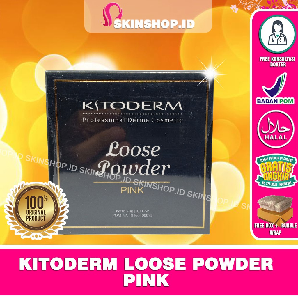 Kitoderm Loose Powder Pink 20gr Original / Bedak Tabur Warna Pink BPOM Aman