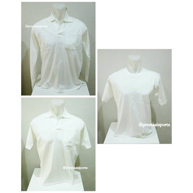 Kaos putih polos oblong / kerah / kerah lengan panjang