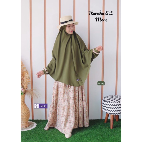 SET DRESS + KHIMAR HARUKA/SET GAMIS HARUKA DEWASA SIZE S-XXL ORI SADA HIJAB