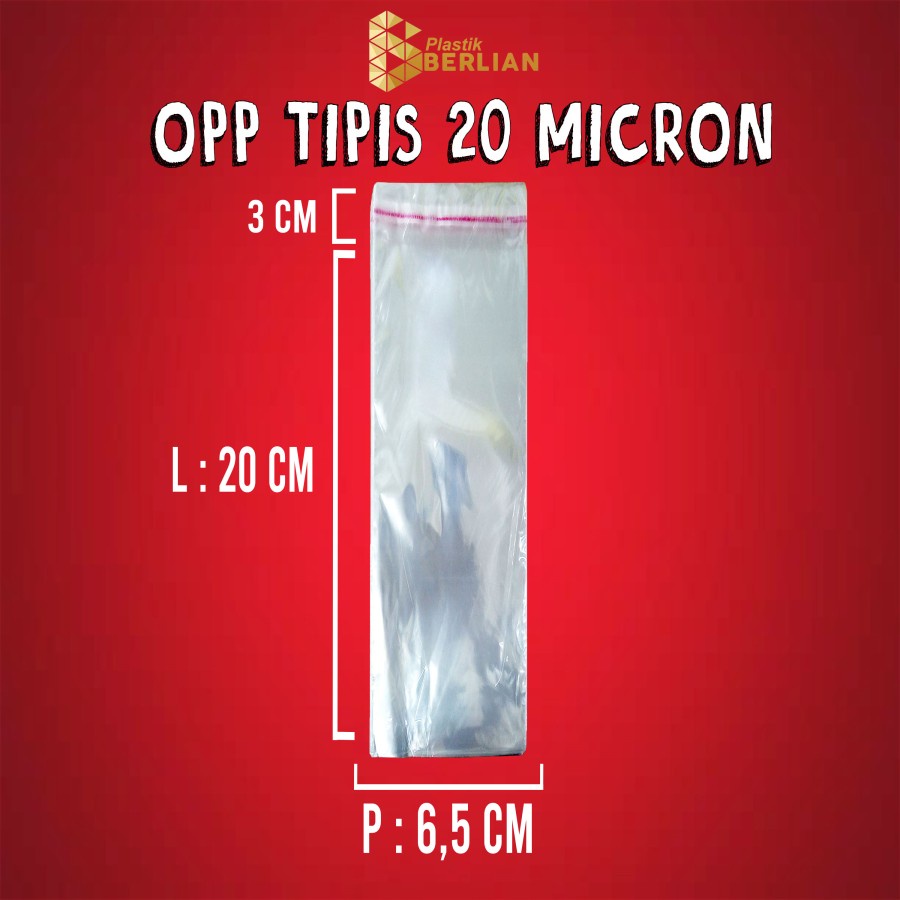 

6,5 x 20 cm Plastik OPP TIPIS (100 lbr) lem/seal