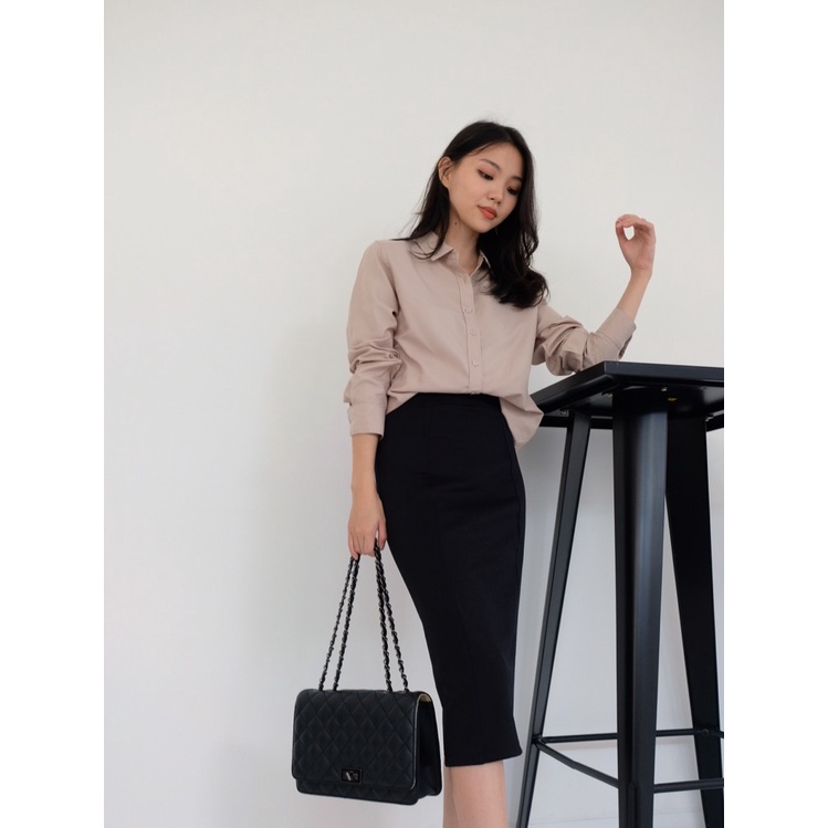 Kadaka B-0155 Midi Skirt Wanita Ban Pinggang Detail List