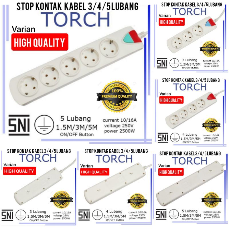 Stop Kontak Terminal Colokan Listrik 2 3 4 5 Lubang Panjang Kabel 1,5 / 3 / 5 / 10 M Meter Kuningan SNI--