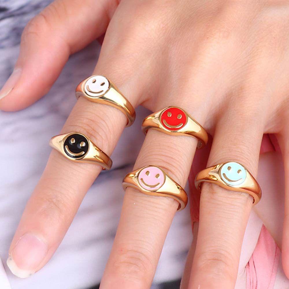 [Elegan] Cincin Terbuka Temperamen Lucu Menetes Minyak Wanita Warna Permen Korea Fashion Perhiasan